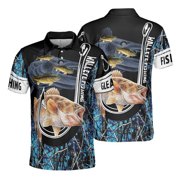 Walleye Fishing Teal Blue Muddy Camo Men's Polo Shirt S-5XL