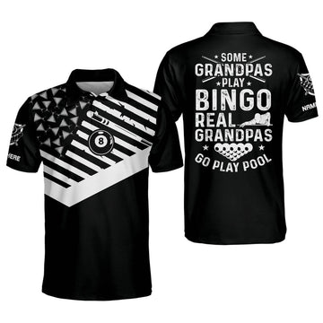Custom Some Play Bingo Grandpas Go Play Pool Billiard Men's Polo Shirt S-5XL