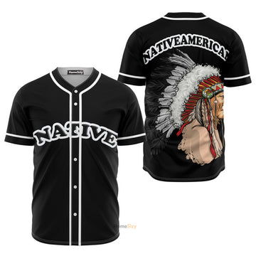 Chief Native American Black and White Baseball Jersey S-5XL