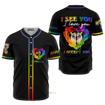 LGBT Pride Love Is Love Rainbow Heart Baseball Jersey S-5XL