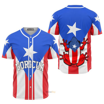 Puerto Rico Frog Boricua Flag Baseball Jersey S-5XL
