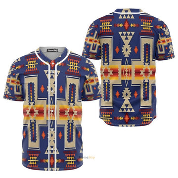 Navy Tribe Design Native American Baseball Jersey S-5XL