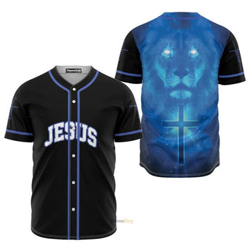 Amazing Jesus Lion Blue Black Baseball Jersey S-5XL