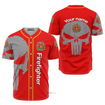 Custom Name Firefighter Skull Baseball Jersey S-5XL