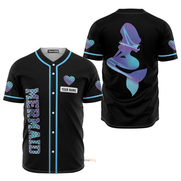 Personalized Hologram Mermaid With Heart Baseball Jersey S-5XL