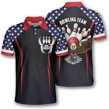 Custom Bowling Eagle American Flag Men's Polo Shirt S-5XL