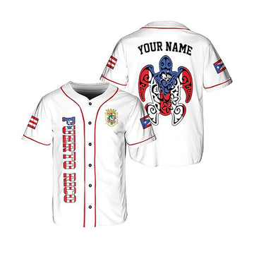 Personalized Puerto Rico Puerto Rican Flag Turtle Symbol White Baseball Jersey S-5XL