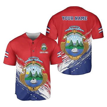Personalized Costa Rica Flag Coat of Arms Symbol Retro Baseball Jersey S-5XL
