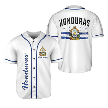 Personalized Honduras Flag Coat of Arms Symbol White Baseball Jersey S-5XL