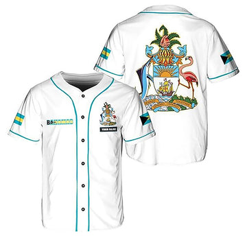 Personalized Bahamas Flag Coat of Arms White Symbol Baseball Jersey S-5XL