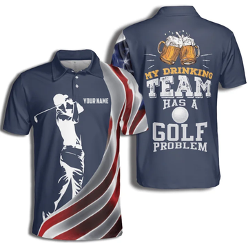 Customized Name Golf Beer Drinking Team Problem Shirt Men's Polo Shirt S-5XL