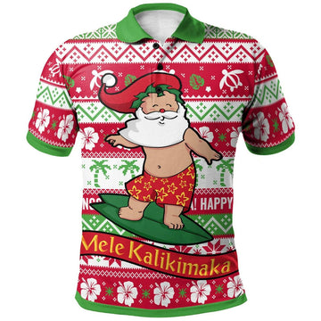 Hawaii Christmas Polo Shirt Santa Surfing Funny Xmas Men's Polo Shirt S-5XL