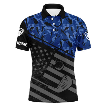 Custom Golf Camo Polo Custom Name Black American Flag Patriotic Men's Polo Shirt