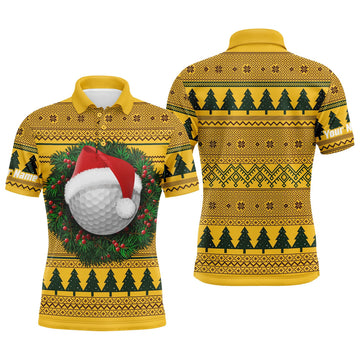 Personalized Golf Shirt Christmas Sweater Pattern Gift Men's Polo Shirt S-5XL