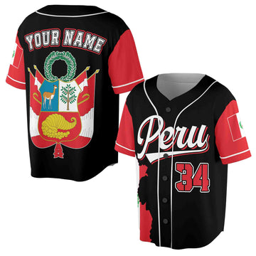 Personalized Name Number Peru Flag Coat of Arms Patriotic Baseball Jersey S-5XL