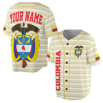 Personalize Name Number Colombia Flag Coat of Arms Tribal Pattern Baseball Jersey S-5XL