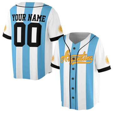 Customize Name Number Argentina Flag Coat of Arms Patriotic 3D Baseball Jersey Size S-5XL