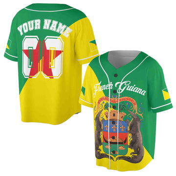 Personalize Name Number French Guiana Flag Coat of Arms Baseball Jersey S-5XL