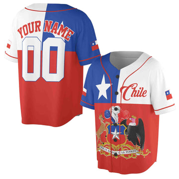 Personalize Name Number Chile Flag Coat of Arms Baseball Jersey S-5XL