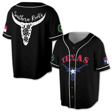 Southern Roots Texas Flag Coat of Arms Baseball Jersey S-5XL