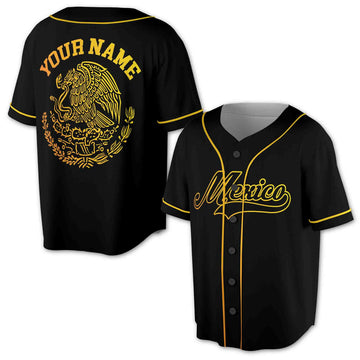 Custom Golden Mexico Coat Of Arms Eagle Baseball Jersey S-5XL