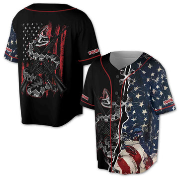 Retro America Flag Patriotic Dark Snake On Gun Baseball Jersey S-5XL