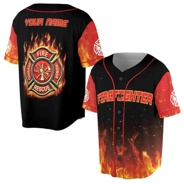 Custom Name Proud Firefighter Baseball Jersey S-5XL
