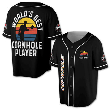 Custom Name World's Best Cornhole Player Basebeball Jersey S-5XL