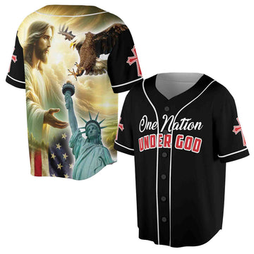Patriotic America One Nation Under God Grunge Shirt Baseball Jersey S-5XL