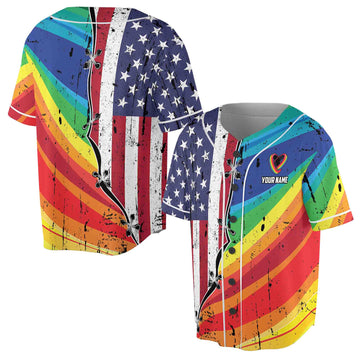 Custom Name Patriotic American Flag x LGBT Flag Colorful Baseball Jerseys-5XL