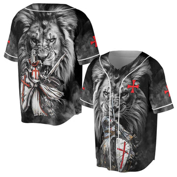 Lion Behind Knight Templar Grunge Baseball Jersey S-5XL