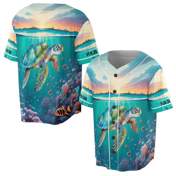 Custom Name Unisex Sea Turtle Baseball Jersey S-5XL