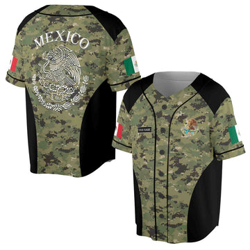 Custom Pixel Camo Mexico Coat of Arms Baseball Jersey S-5XL