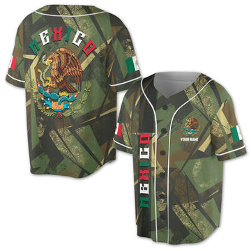 Custom Name Mexico Coat of Arms Camo Baseball Jersey S-5XL