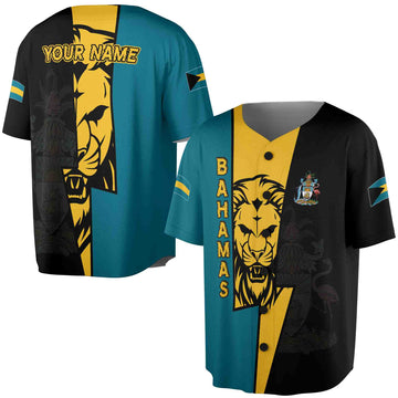 Custom Name Bahamas Flag Lion Coat Of Arms Baseball Jersey S-5XL