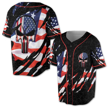 American Flag Punisher Skull Baseball Jersey S-5XL