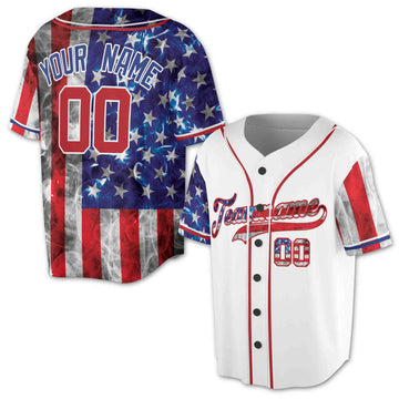 Custom White Red-Royal American Flag Baseball Jersey S-5XL