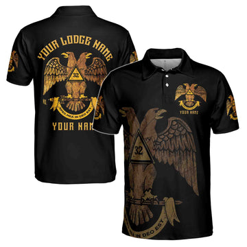 Custom Scottish Rite 32 Degree Emblem Masonic Men's Polo Shirt S-5XL