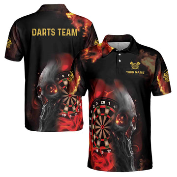 Custom Red Smoke Darts Skull, Darts Team 3D Men's Polo Shirt Size S-5XL