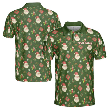 Funny Drawing Santa Claus Custom Name Christmas Golf Men's Polo Shirt S-5XL