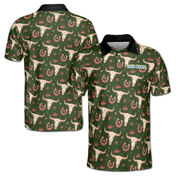 Funny Name Native American Cow Head Tribal Golf Men's Polo Shirt S-5XL