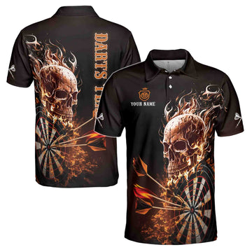 Personalized Darts Flame, Custom Dart Skull Men's Polo Shirts S-5XL