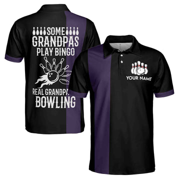 Funny Real Grandpas Go Bowling Shirt, Bowling Lover Gift 3D Polo Shirt S-5XL