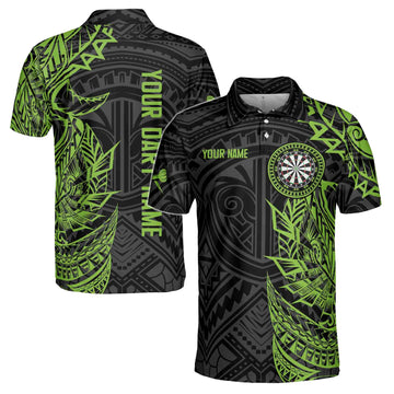 Customize Name Tribal Tattoo Green Black Custom Darts Men's Team Polo Shirt S-5XL