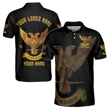 Custom Scottish Rite 32 Degree Eagle Wings Up Masonic Men's Polo Shirt S-5XL
