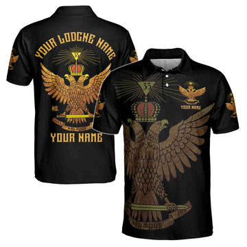 Custom Scottish Rite 33 Degree Eagle Wings Up Masonic Men's Polo Shirt S-5XL