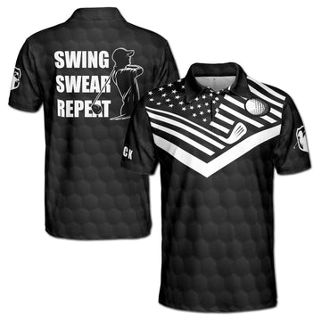 Custom Name Swing Swear Repeat Golf Lover Men's Polo Shirt S-5XL