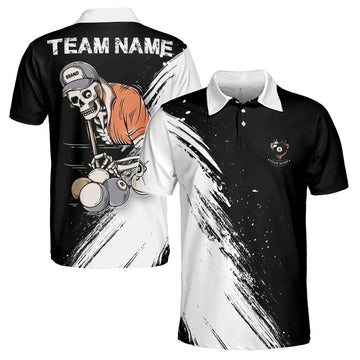 Custom Name Team Name Skull Billiard 8 Balls Skeleton Pool Men's Polo Shirt S-5XL