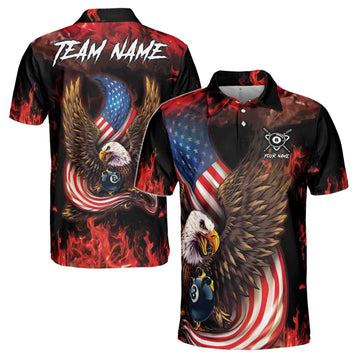 Custom Name Team Name 8 Balls Pool American Eagle Billiard Team Men's Polo Shirt S-5XL