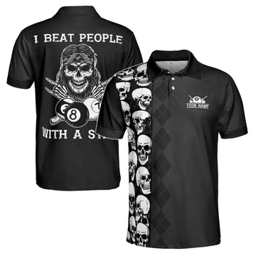 Custom Funny Skull Billiard Skeleton 8 Balls Pool Men's Polo Shirt S-5XL